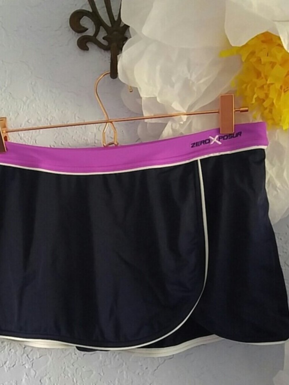 ZeroXposur SZ 14 New Swim Skirt Navy Blue Purple Waist White Piping